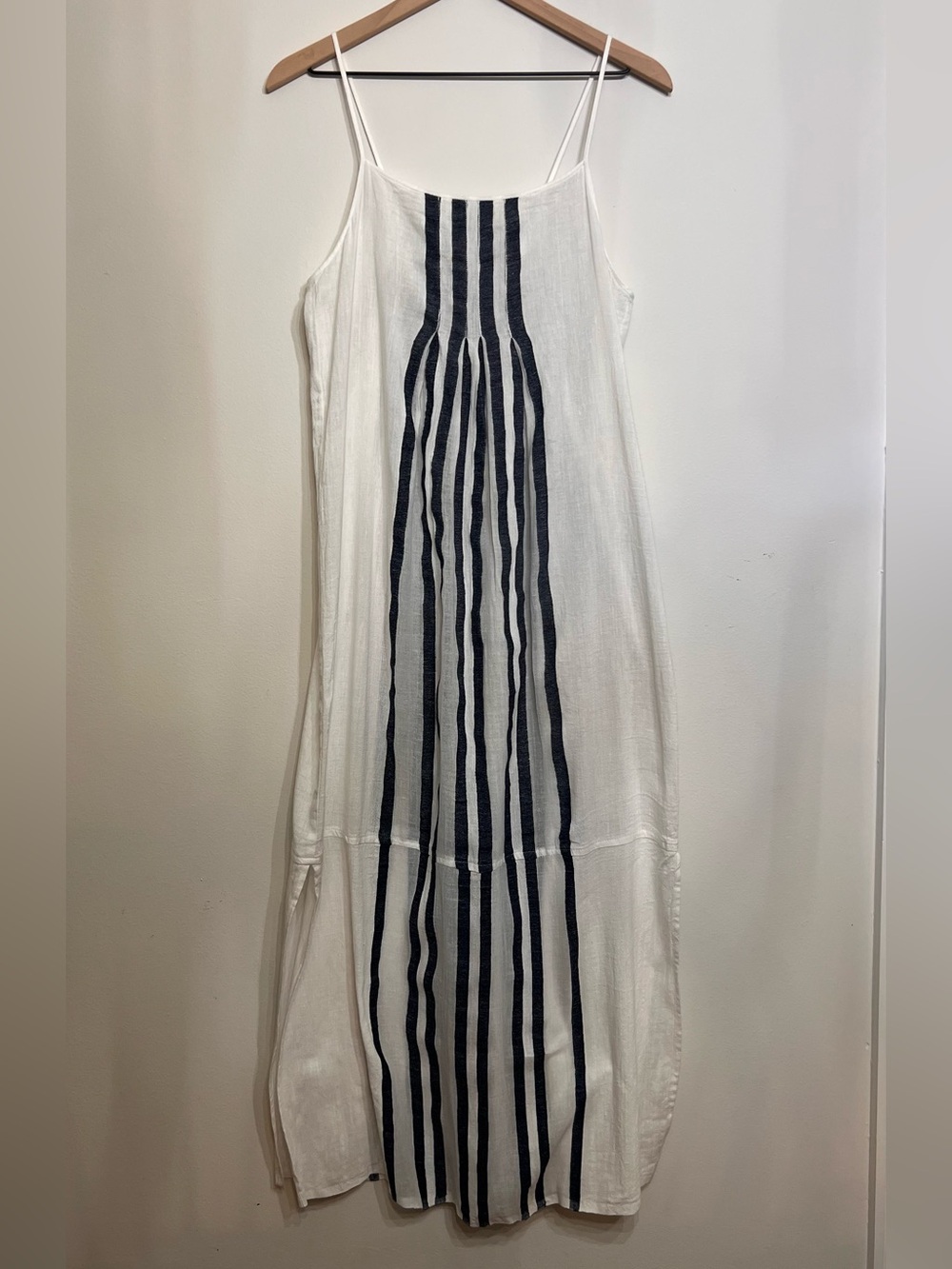 Lemlem White & Navy Striped Maxi Dress | Double Slit | Size S